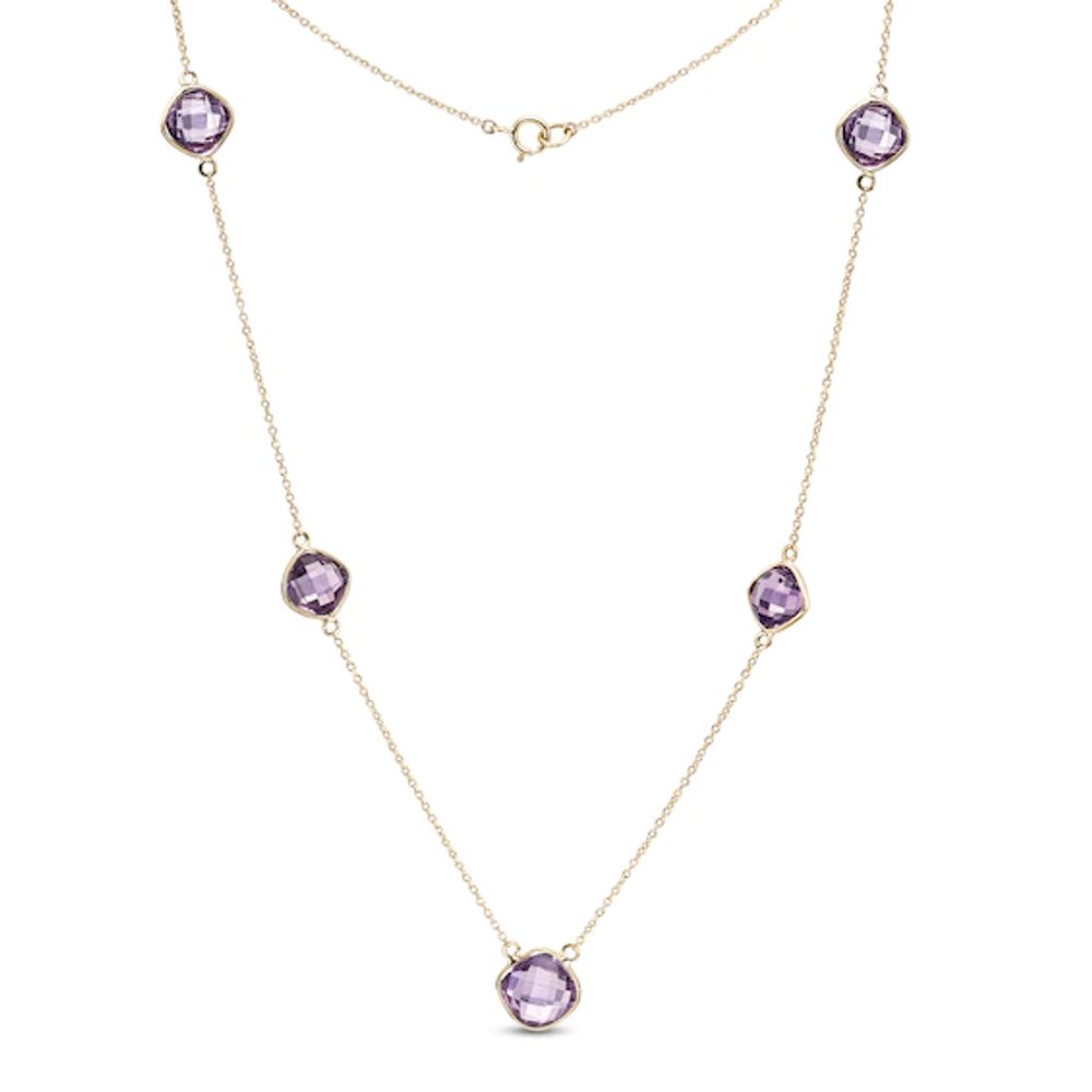 Tilted Cushion-Cut Amethyst Station Necklace in 10K Gold