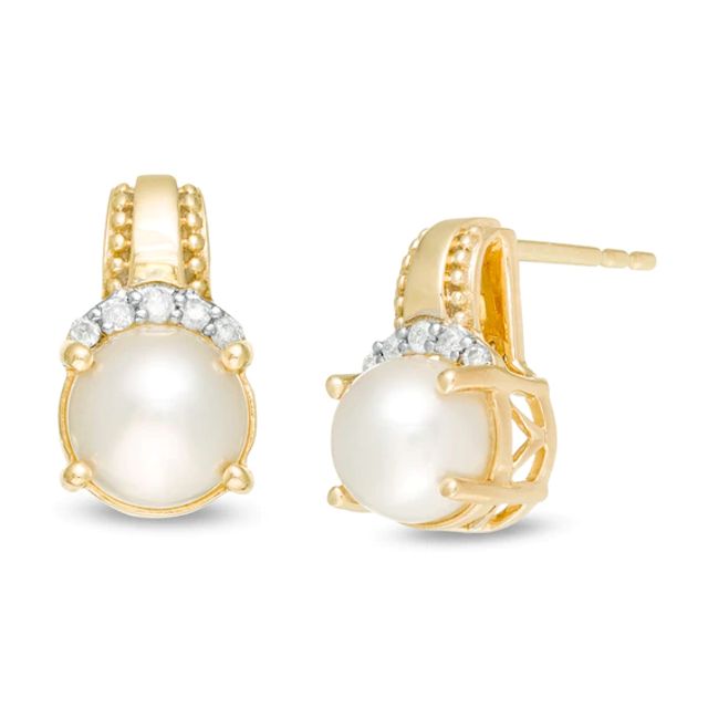 6.0mm Freshwater Cultured Pearl and 1/20 CT. T.w. Diamond Beaded Drop Earrings in 10K Gold