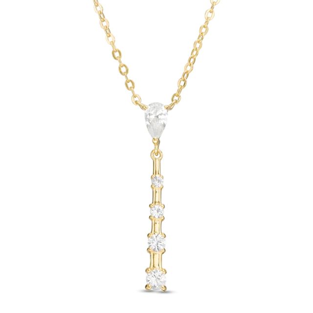 Pear-Shaped and Round Lab-Created White Sapphire Graduated "Y" Necklace in Sterling Silver with 18K Gold Plate