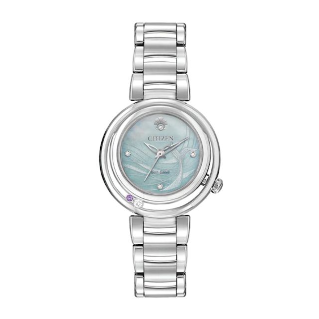 Ladies' Citizen Eco-DriveÂ® Disney Ariel Diamond and Crystal Accent Watch with Mother-of-Pearl Dial (Model: Em0820-56N)