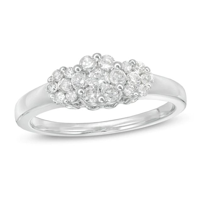 1/2 CT. T.w. Multi-Diamond Triple Flower Ring in 10K White Gold