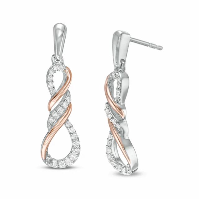 1/5 CT. T.w. Diamond Infinity Flame Drop Earrings in Sterling Silver and 10K Rose Gold