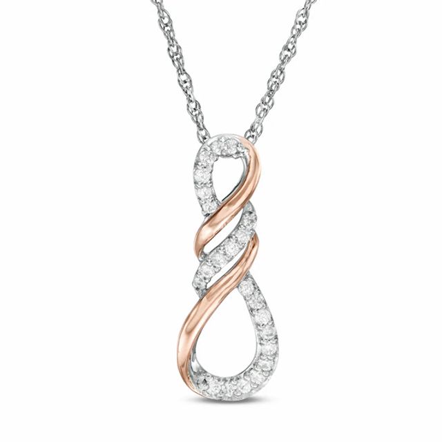 1/6 CT. T.w. Diamond Infinity Flame Pendant in Sterling Silver and 10K Rose Gold