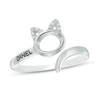 Diamond Accent Engravable Cat Bypass Wrap Ring in Sterling Silver (1 Line)