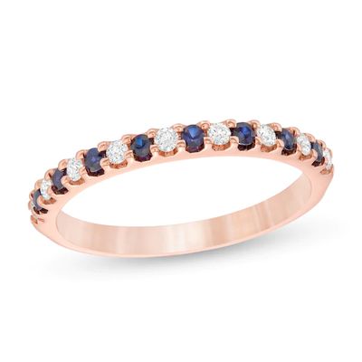 Blue Sapphire and 1/8 CT. T.w. Diamond Stackable Band in 14K Rose Gold