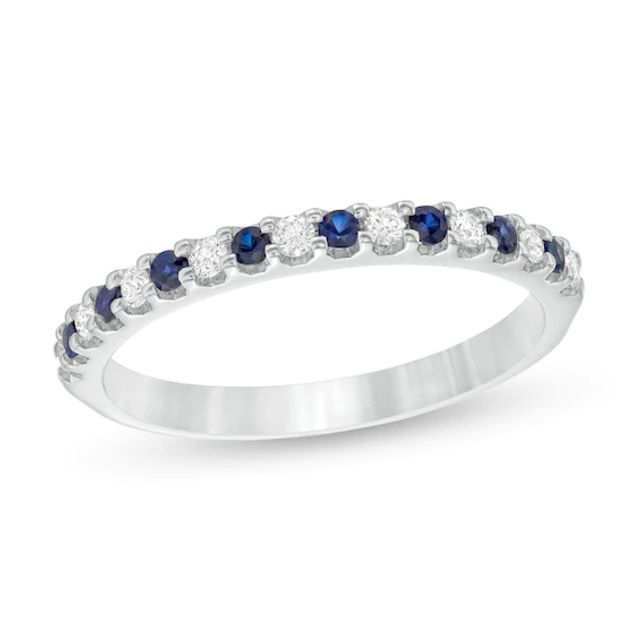 Blue Sapphire and 1/8 CT. T.w. Diamond Stackable Band in 14K White Gold