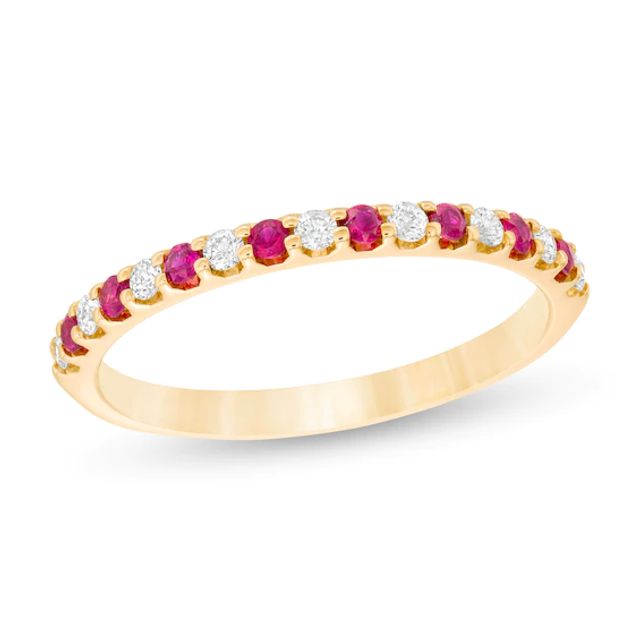 Ruby and 1/8 CT. T.w. Diamond Stackable Band in 14K Gold