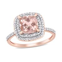 7.0mm Cushion-Cut Morganite and 1/10 CT. T.w. Diamond Double Frame Ring in 14K Rose Gold