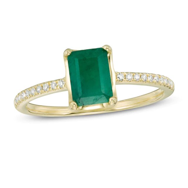 Emerald-Cut Emerald and 1/15 CT. T.w. Diamond Ring in 10K Gold