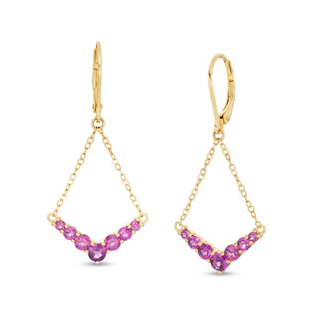 Graduated Rhodolite Garnet Chevron Drop Earrings in 10K Gold