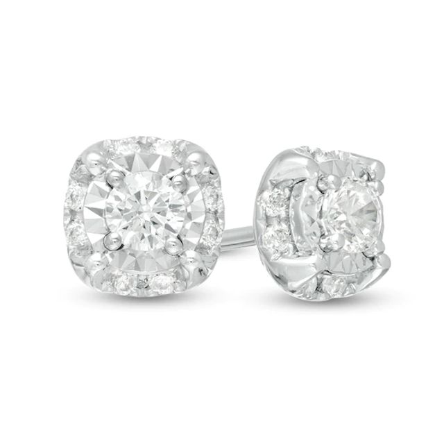 1/4 CT. T.w. Diamond Cushion Illusion Frame Stud Earrings in 10K White Gold
