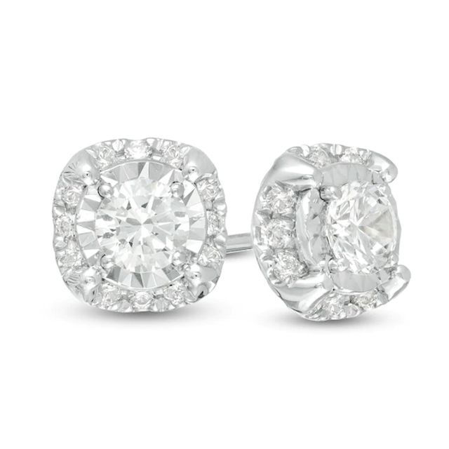 3/4 CT. T.w. Diamond Cushion Frame Stud Earrings in 10K White Gold