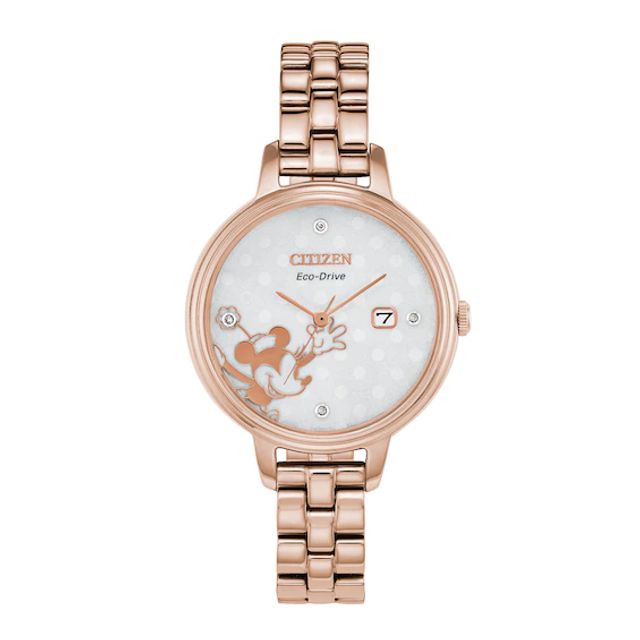 Ladies' Citizen Eco-DriveÂ® Minnie Mouse Diamond Accent Rose-Tone Watch with Silver-Tone Dial (Model: Ew2448-51W)