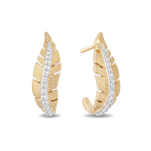 Enchanted Disney Pocahontas 1/5 CT. T.w. Diamond Feather Stud Earrings in 10K Gold