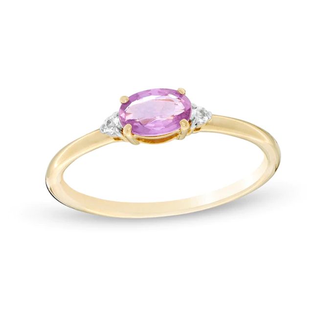 Sideways Oval Pink and White Sapphire Ring in 10K Gold