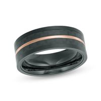 Men's 8.0mm Checker Pattern Grooved Wedding Band in Black and Rose IP Stainless Steel