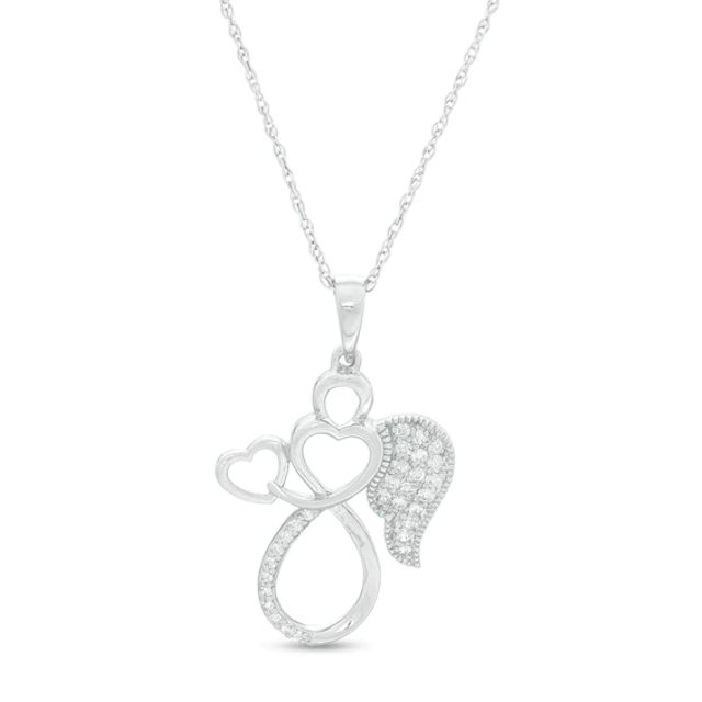 1/10 CT. T.w. Diamond Outline Angel with Heart Vintage-Style Pendant in 10K White Gold