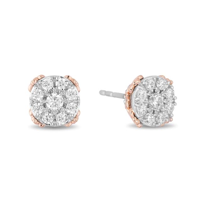 Enchanted Disney Princess 1/2 CT. T.w. Diamond Frame Stud Earrings in Sterling Silver and 10K Rose Gold