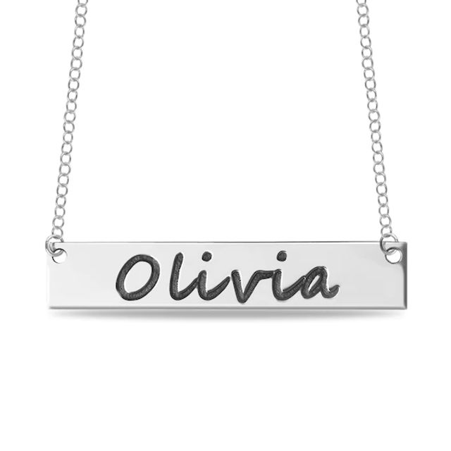 Engravable Your Own Handwriting Bar Necklace in Sterling Silver (1 Image and Line)