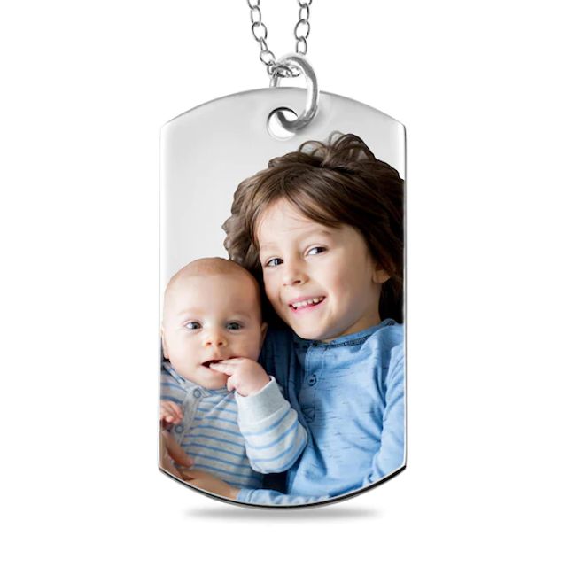 Large Engravable Photo Dog Tag Pendant in Sterling Silver (1 Image and 4 Lines)