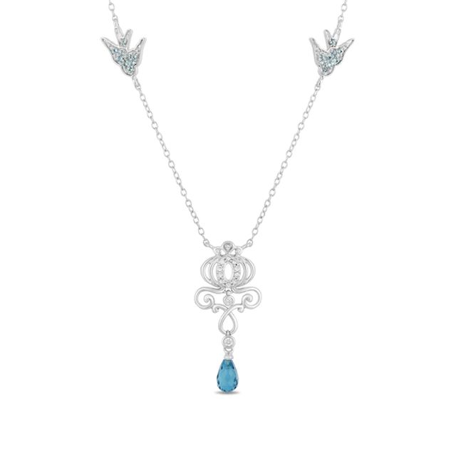 Enchanted Disney Cinderella Briolette London Blue Topaz and 1/10 CT. T.w. Diamond Carriage Necklace in Sterling Silver