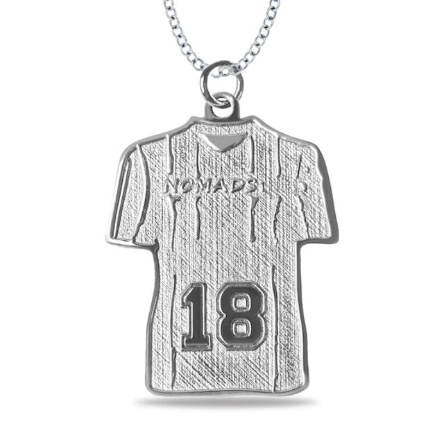 Engravable Name and Number Textured Soccer Jersey Sport Pendant in Sterling Silver (1 Number and 2 Lines)