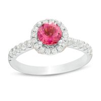 6.0mm Pink Tourmaline and 1/2 CT. T.w. Diamond Frame Engagement Ring in 14K Two-Tone Gold