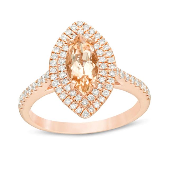 Marquise Morganite and 1/2 CT. T.w. Diamond Double Frame Engagement Ring in 14K Rose Gold