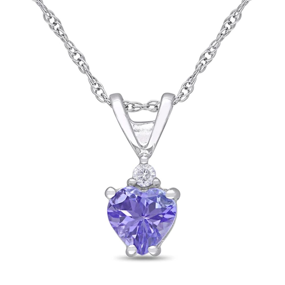 5.0mm Heart-Shaped Tanzanite and Diamond Accent Pendant in 10K White Gold - 17"