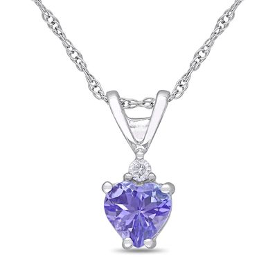 5.0mm Heart-Shaped Tanzanite and Diamond Accent Pendant in 10K White Gold - 17"