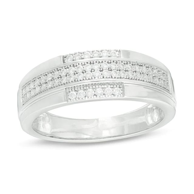 Men's 1/3 CT. T.w. Diamond Milgrain Wedding Band in Sterling Silver