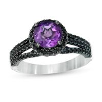 Enchanted Disney Villains Ursula Amethyst and 1/2 CT. T.w. Black Diamond Engagement Ring in 14K White Gold