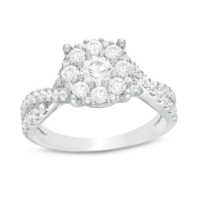 1-1/3 CT. T.w. Diamond Frame Twist Shank Engagement Ring in 14K White Gold