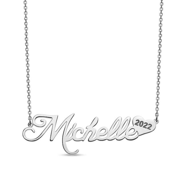 Engravable Graduation Year Heart Accent Script Name Necklace (1 Line and Year)