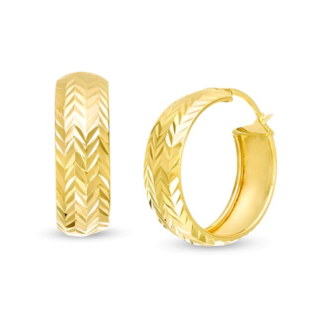 25.0mm Diamond-Cut Chevron Pattern Hoop Earrings in 10K Gold