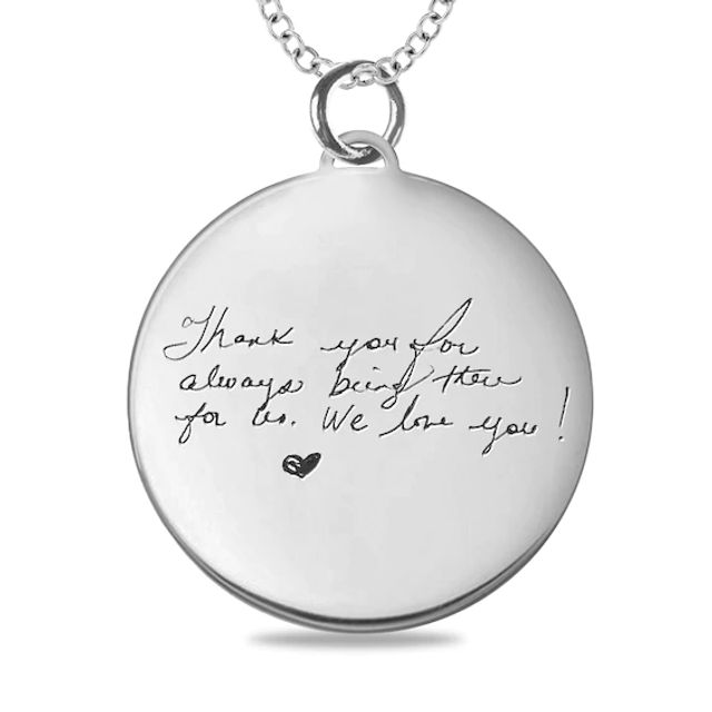 Engravable Your Own Handwriting Disc Pendant in 10K White, Yellow or Rose Gold (1 Image and 4 Lines)