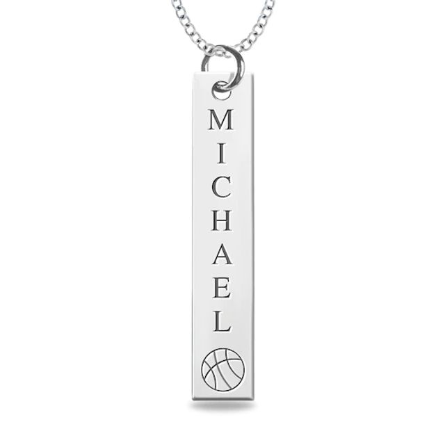 Engravable Name Basketball Vertical Bar Sport Pendant in 10K White, Yellow or Rose Gold (2 Lines)