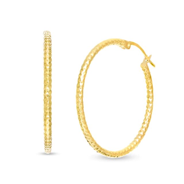 30.0mm Diamond-Cut Tube Hoop Earrings in 10K Gold