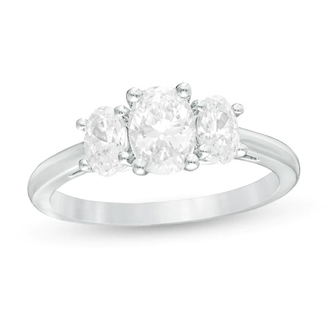 CT. T.w. Certified Oval Lab-Created Diamond Past Present FutureÂ® Engagement Ring in 14K White Gold (G/Si2