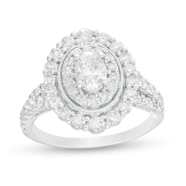 1-1/2 CT. T.w. Oval Diamond Double Frame Vintage-Style Engagement Ring in 14K White Gold