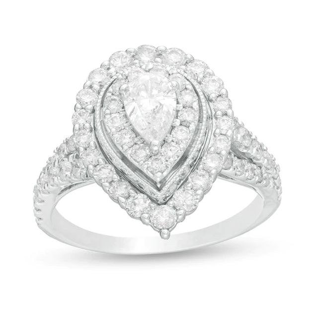 1-1/2 CT. T.w. Pear-Shaped Diamond Double Frame Vintage-Style Engagement Ring in 14K White Gold