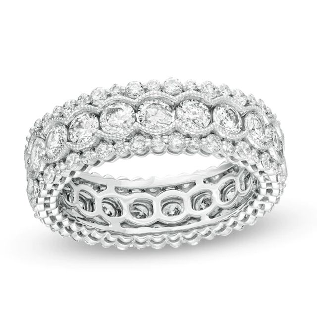 3 CT. T.w. Diamond Scallop Edge Vintage-Style Eternity Anniversary Band in 14K White Gold