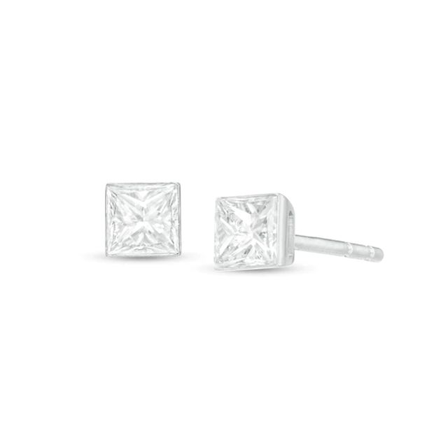 3/8 CT. T.w. Princess-Cut Diamond Solitaire Stud Earrings in 14K White Gold