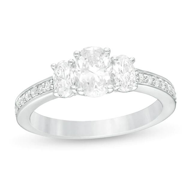 1-1/2 CT. T.w. Certified Oval Lab-Created Diamond Lined Past Present FutureÂ® Engagement Ring in 14K White Gold (G/Si2)