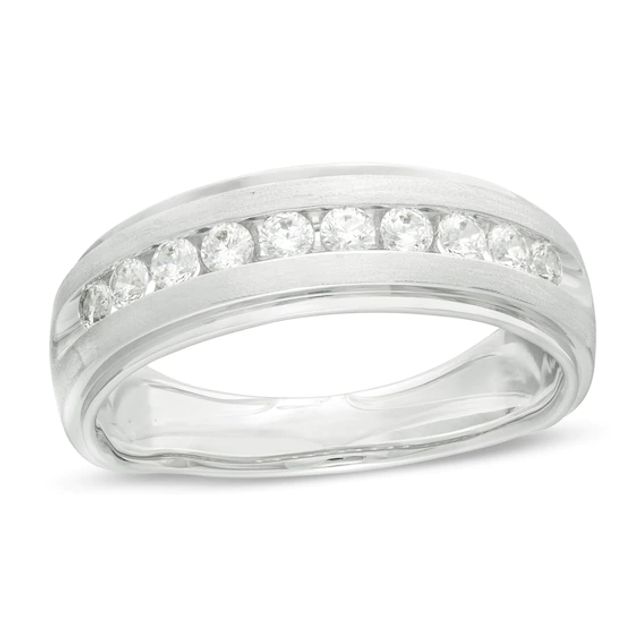 Men's 1/2 CT. T.w. Diamond Satin Wedding Band in 10K White Gold