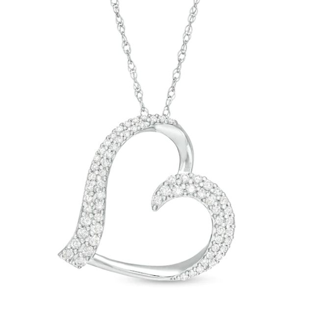 1/2 CT. T.w. Diamond Tilted Heart Pendant in Sterling Silver