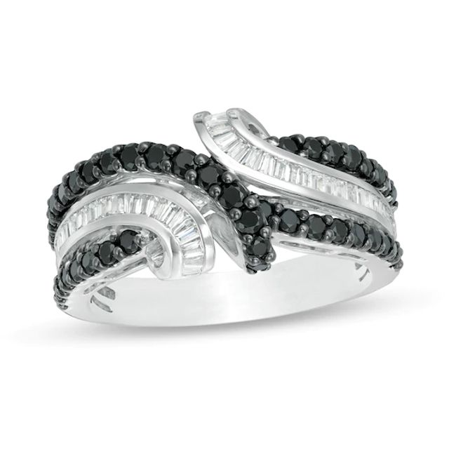 1 CT. T.w. Enhanced Black and White Diamond Bypass Loop Ring in 10K White Gold