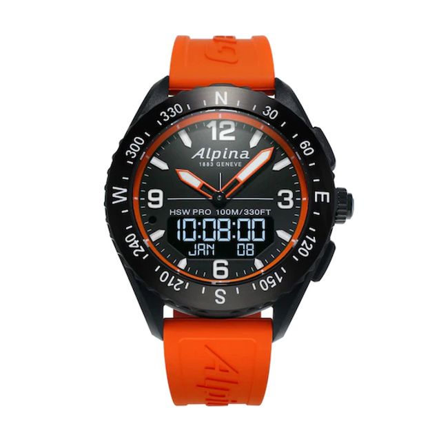 Men's Alpina AlpinerX Orange Strap Watch with Black Dial (Model: Al-283Lbo5Aq6)