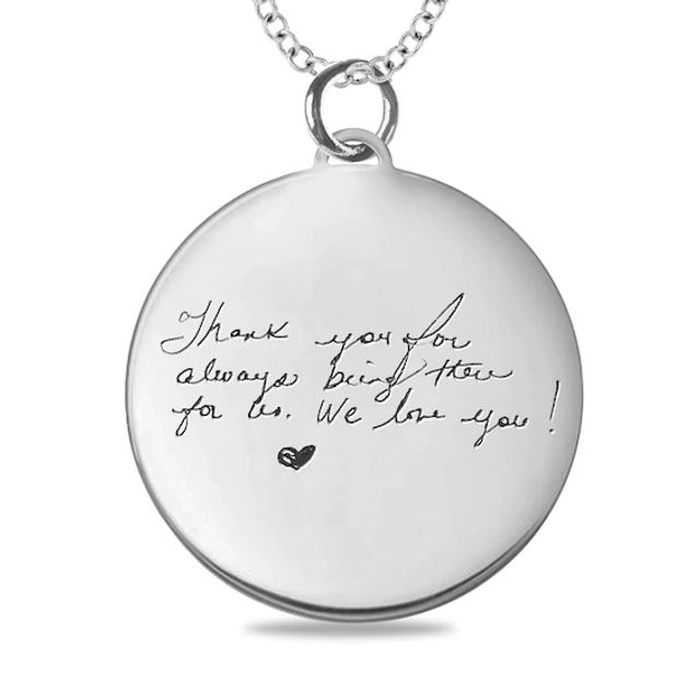 Engravable Your Own Handwriting Disc Pendant in 14K White, Yellow or Rose Gold (1 Image and 4 Lines)