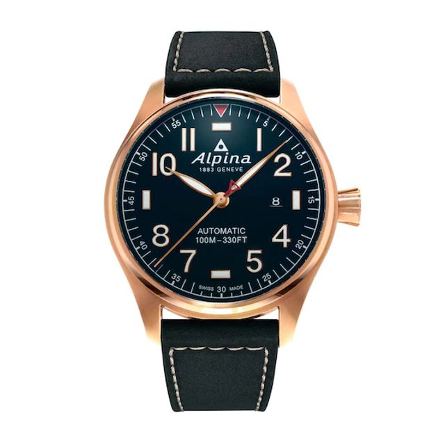 Men's Alpina Startimer 18K Rose Gold Plated Watch with Black Dial (Model: Al-525Nn4S4)